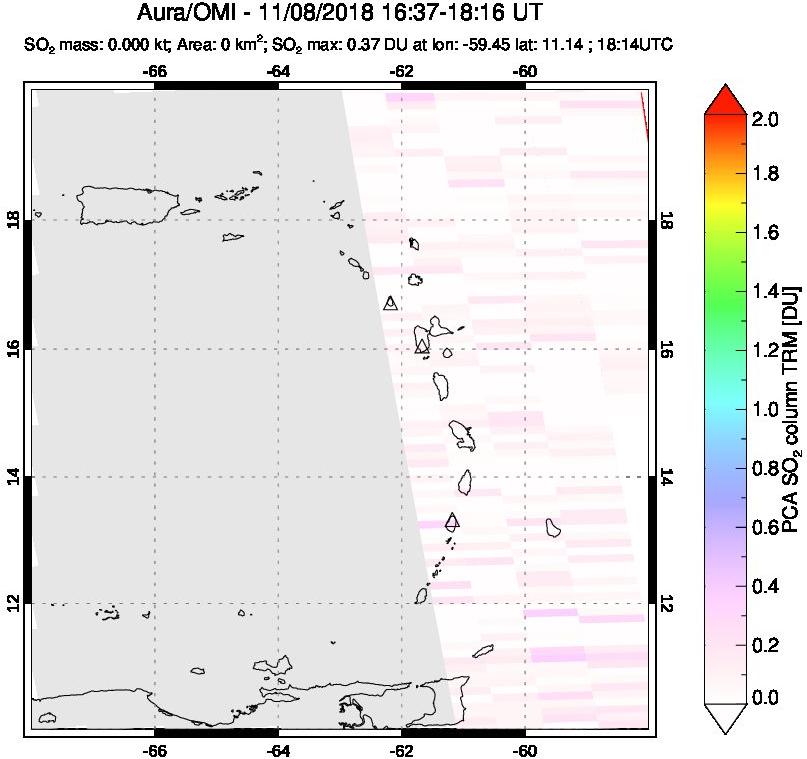 A sulfur dioxide image over Montserrat, West Indies on Nov 08, 2018.