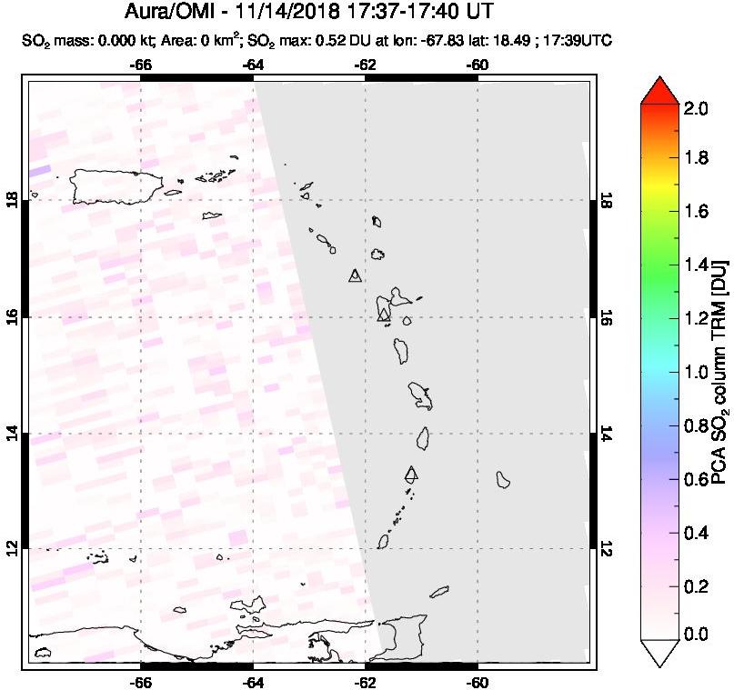A sulfur dioxide image over Montserrat, West Indies on Nov 14, 2018.