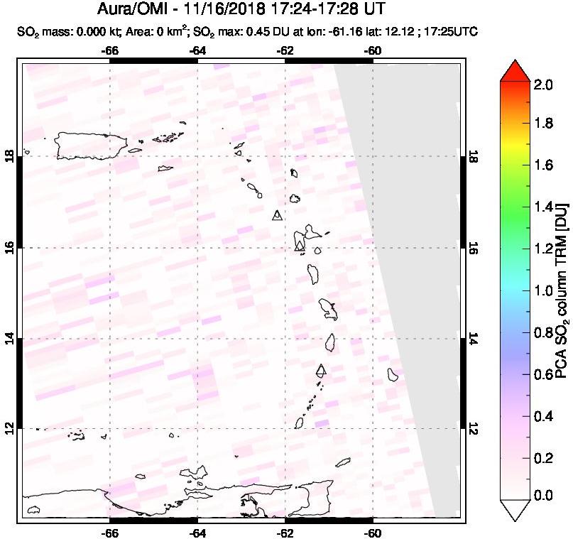 A sulfur dioxide image over Montserrat, West Indies on Nov 16, 2018.