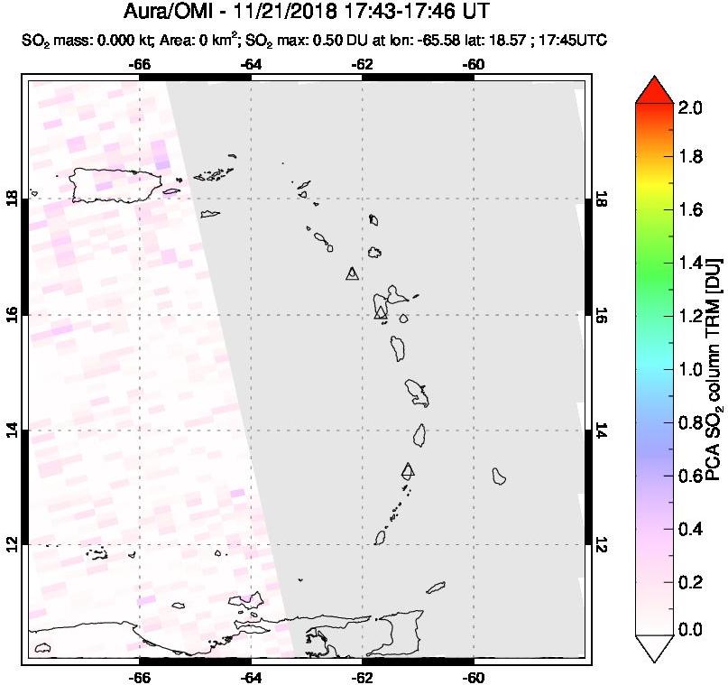 A sulfur dioxide image over Montserrat, West Indies on Nov 21, 2018.