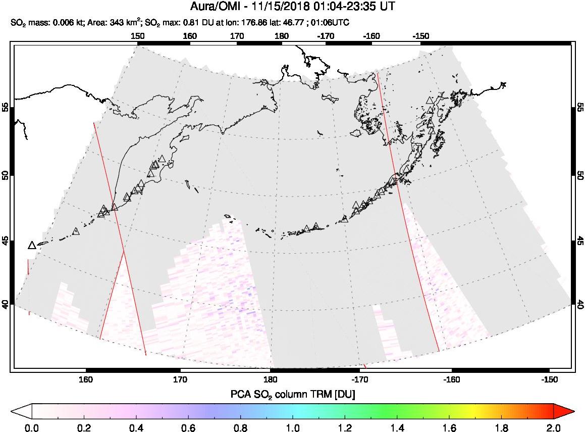 A sulfur dioxide image over North Pacific on Nov 15, 2018.