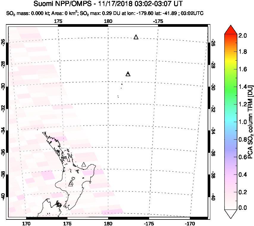 A sulfur dioxide image over New Zealand on Nov 17, 2018.