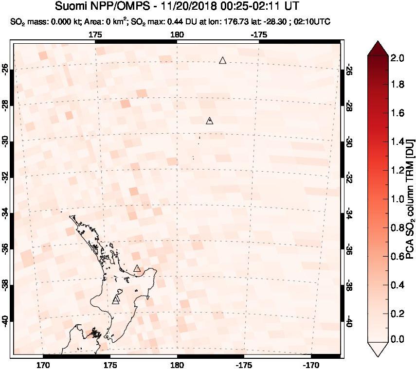 A sulfur dioxide image over New Zealand on Nov 20, 2018.
