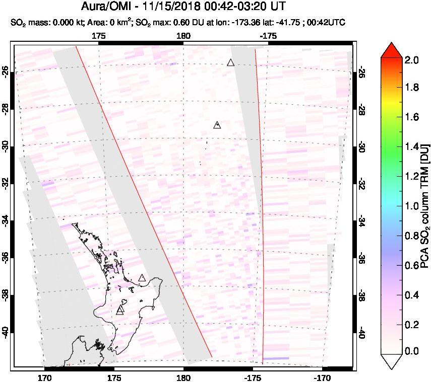 A sulfur dioxide image over New Zealand on Nov 15, 2018.