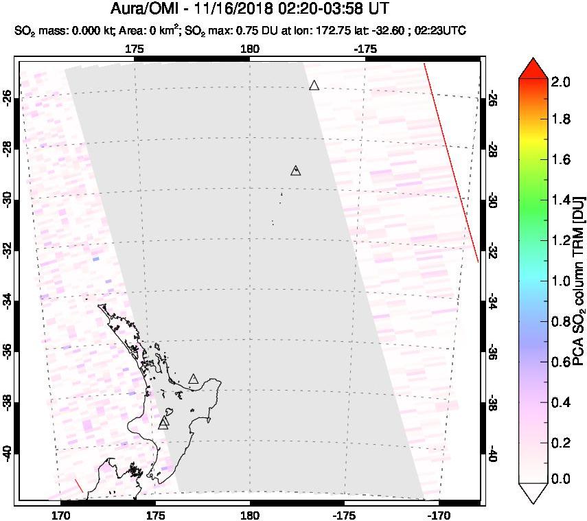 A sulfur dioxide image over New Zealand on Nov 16, 2018.