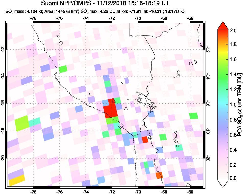 A sulfur dioxide image over Peru on Nov 12, 2018.