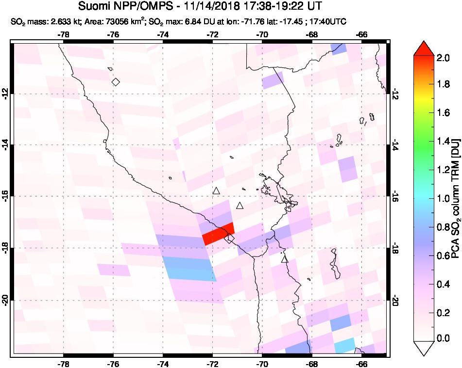 A sulfur dioxide image over Peru on Nov 14, 2018.