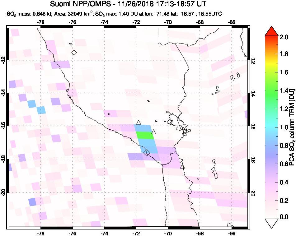 A sulfur dioxide image over Peru on Nov 26, 2018.