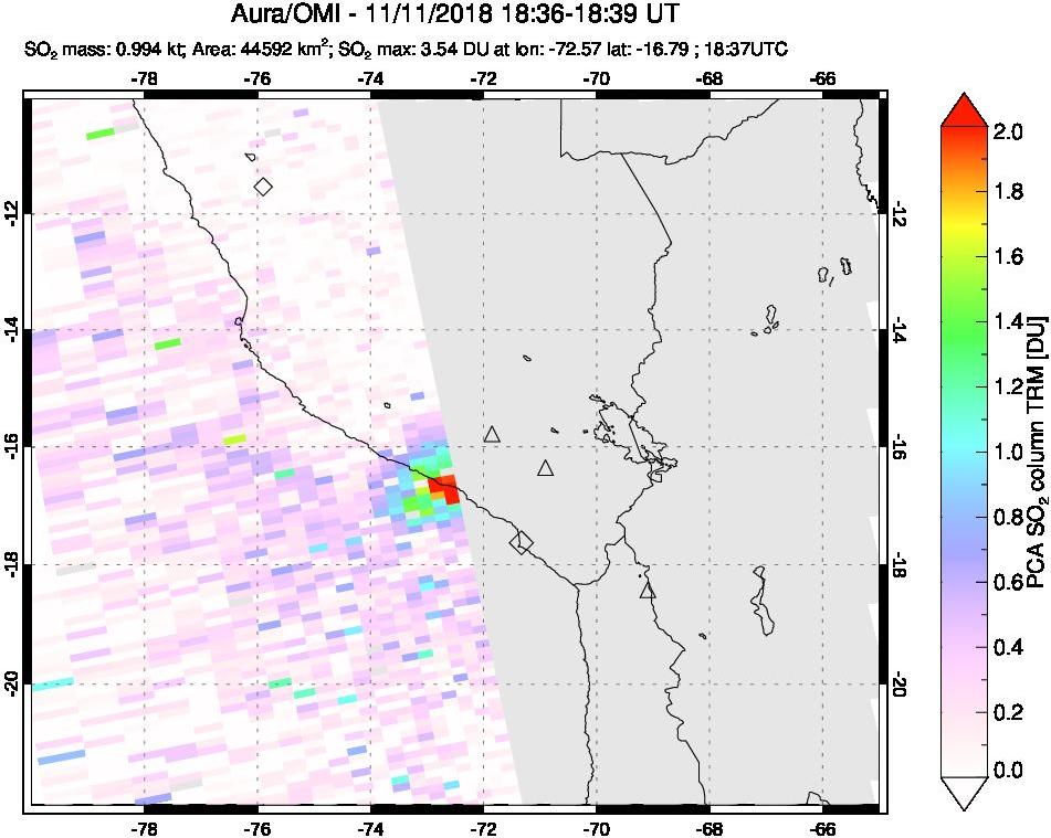 A sulfur dioxide image over Peru on Nov 11, 2018.