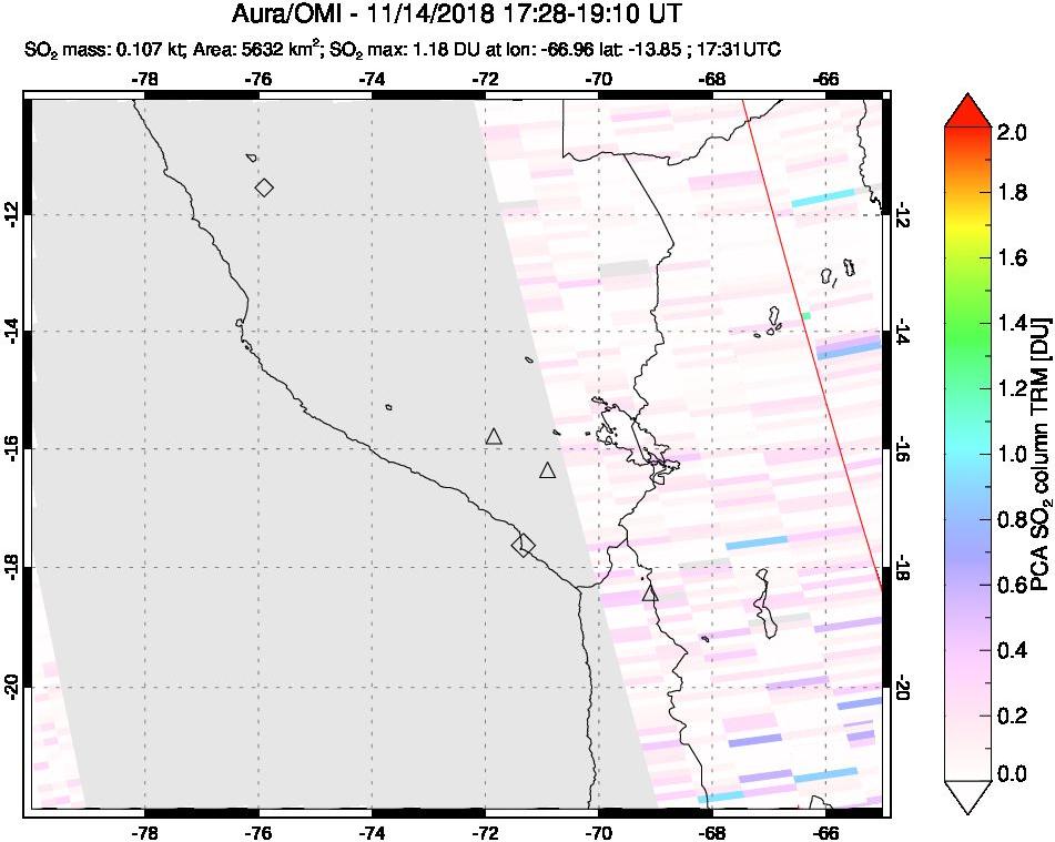 A sulfur dioxide image over Peru on Nov 14, 2018.