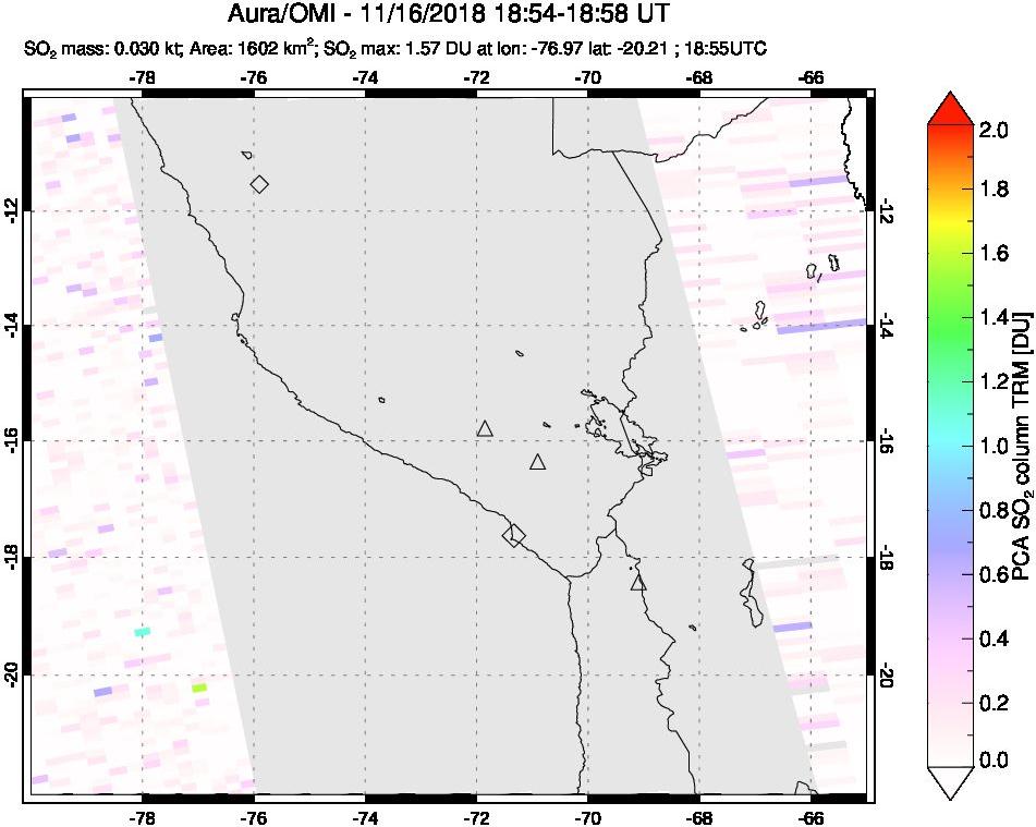 A sulfur dioxide image over Peru on Nov 16, 2018.