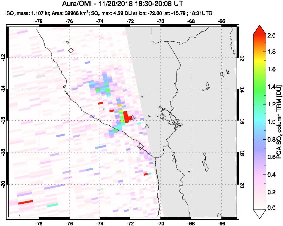 A sulfur dioxide image over Peru on Nov 20, 2018.