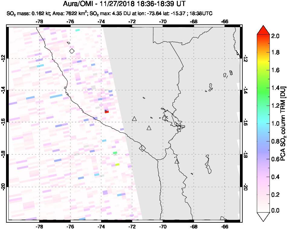 A sulfur dioxide image over Peru on Nov 27, 2018.