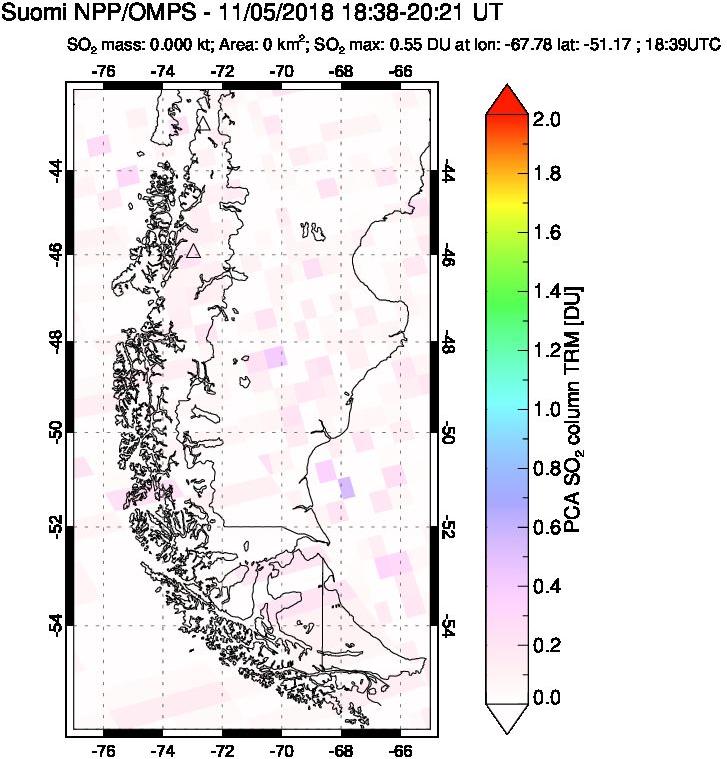 A sulfur dioxide image over Southern Chile on Nov 05, 2018.