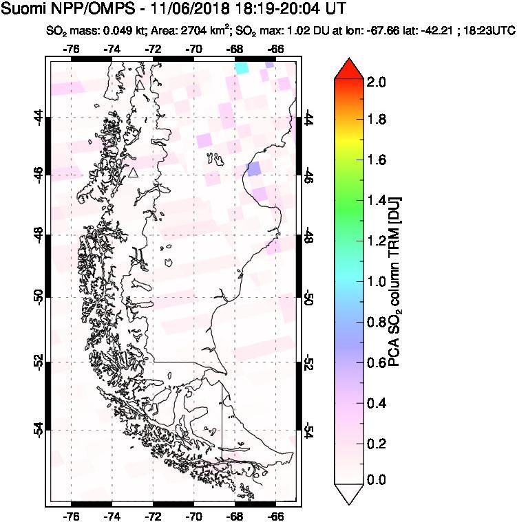 A sulfur dioxide image over Southern Chile on Nov 06, 2018.