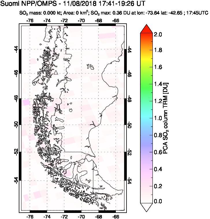 A sulfur dioxide image over Southern Chile on Nov 08, 2018.