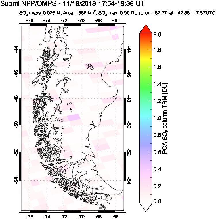 A sulfur dioxide image over Southern Chile on Nov 18, 2018.