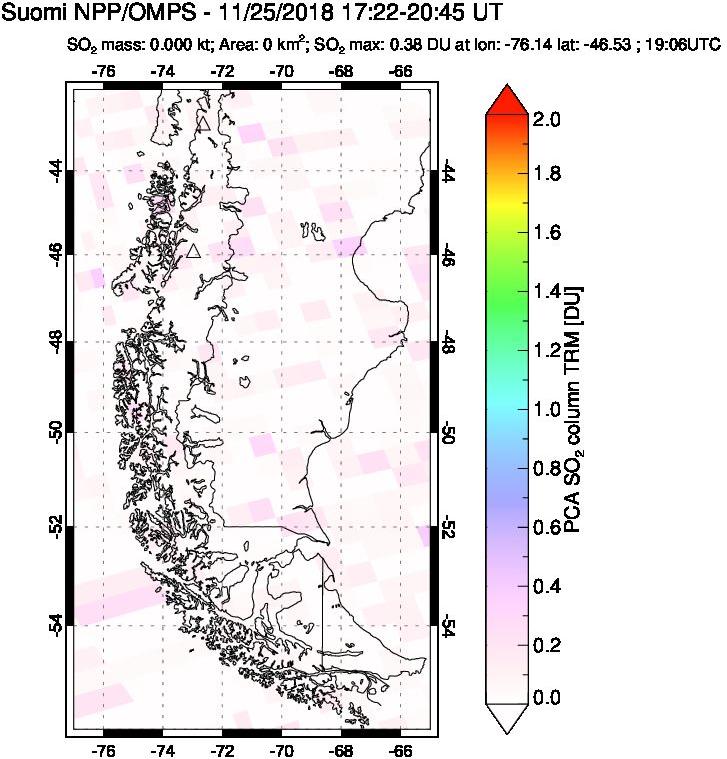 A sulfur dioxide image over Southern Chile on Nov 25, 2018.