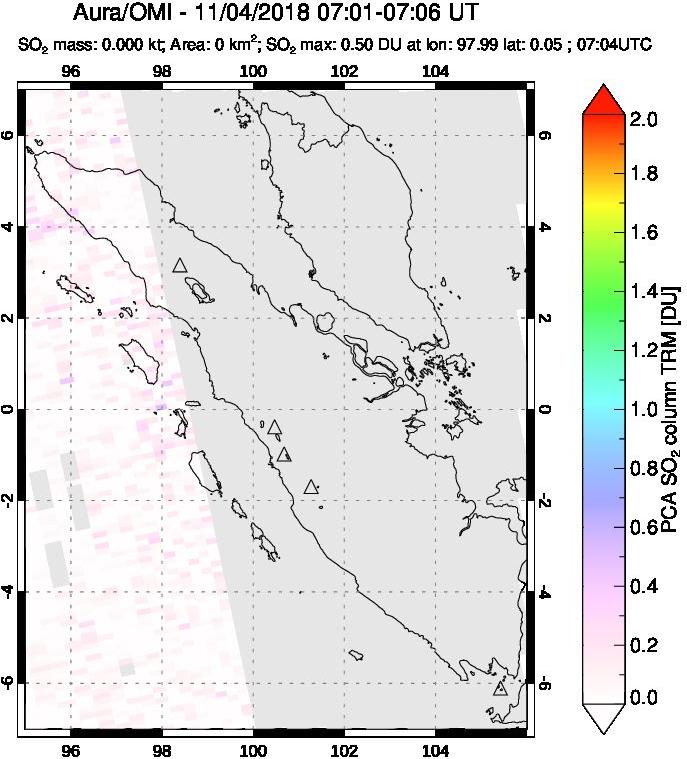 A sulfur dioxide image over Sumatra, Indonesia on Nov 04, 2018.