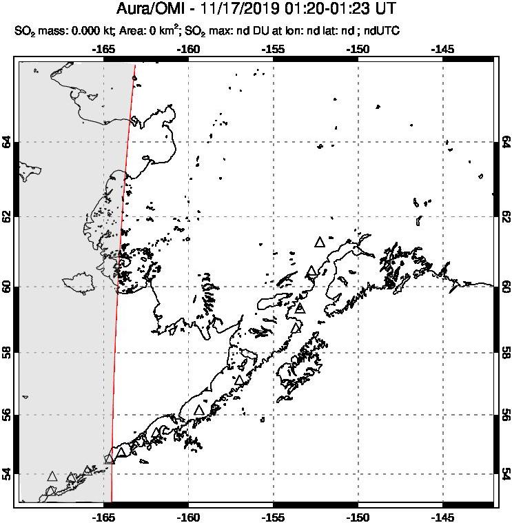 A sulfur dioxide image over Alaska, USA on Nov 17, 2019.