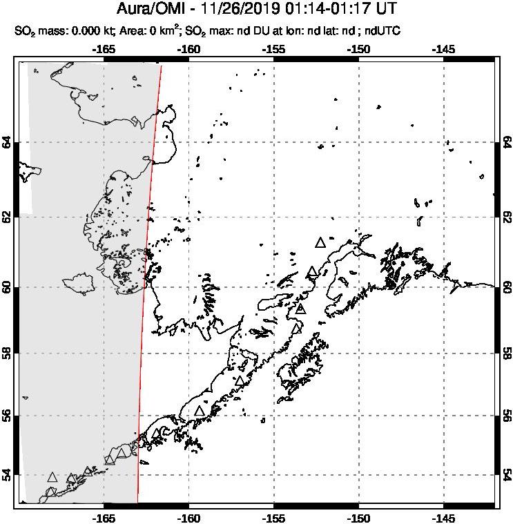 A sulfur dioxide image over Alaska, USA on Nov 26, 2019.