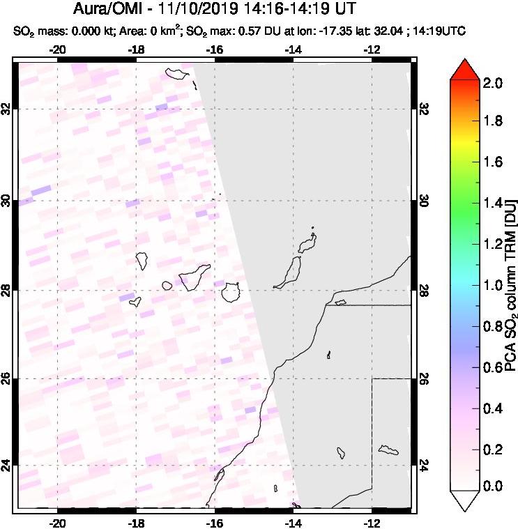A sulfur dioxide image over Canary Islands on Nov 10, 2019.