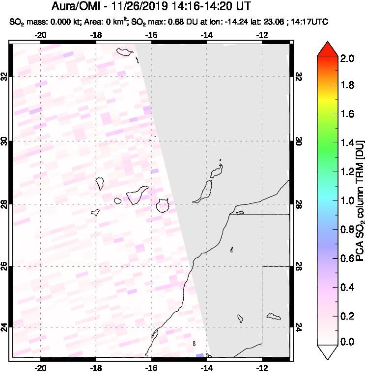 A sulfur dioxide image over Canary Islands on Nov 26, 2019.