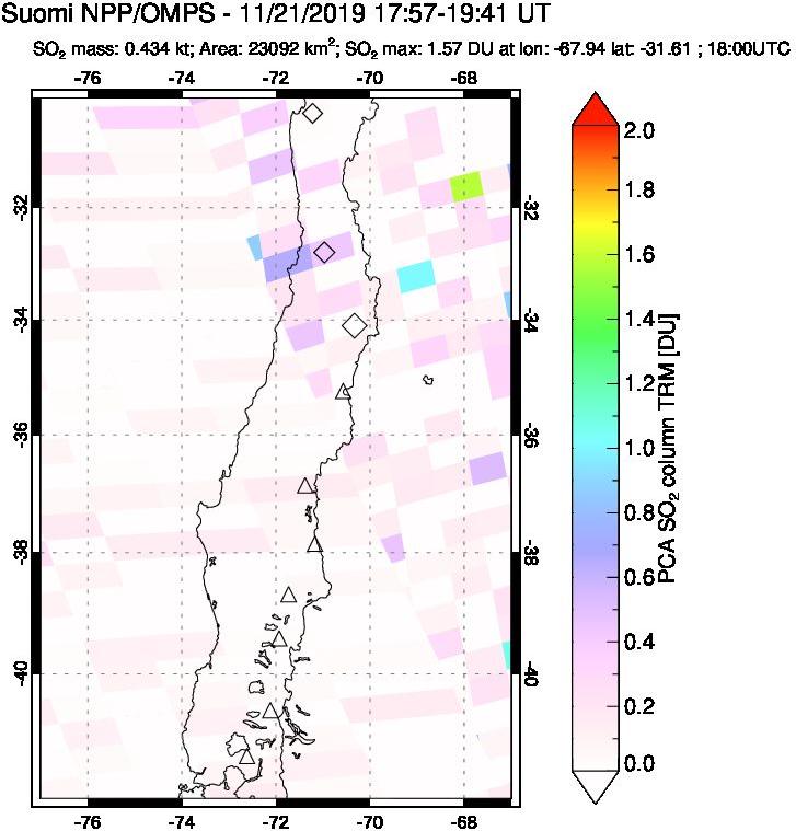 A sulfur dioxide image over Central Chile on Nov 21, 2019.