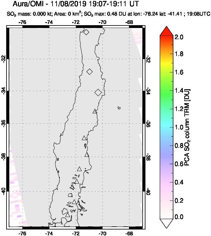 A sulfur dioxide image over Central Chile on Nov 08, 2019.