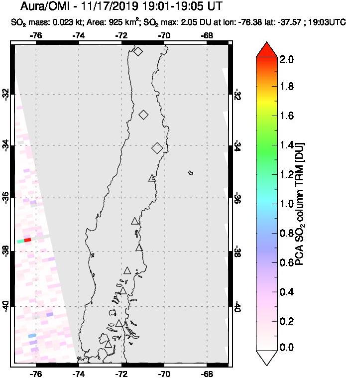 A sulfur dioxide image over Central Chile on Nov 17, 2019.