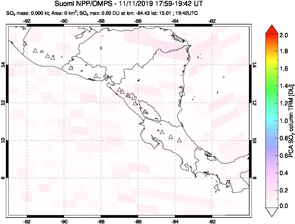 A sulfur dioxide image over Central America on Nov 11, 2019.