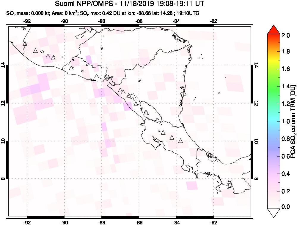 A sulfur dioxide image over Central America on Nov 18, 2019.