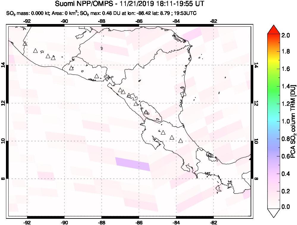 A sulfur dioxide image over Central America on Nov 21, 2019.