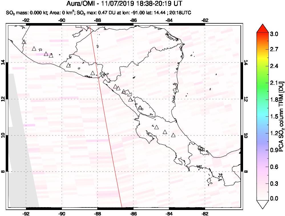 A sulfur dioxide image over Central America on Nov 07, 2019.