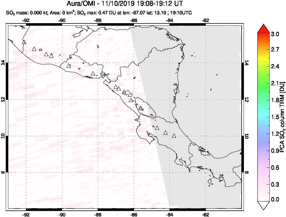 A sulfur dioxide image over Central America on Nov 10, 2019.