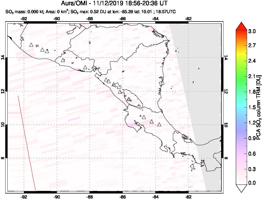 A sulfur dioxide image over Central America on Nov 12, 2019.