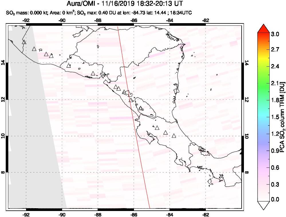 A sulfur dioxide image over Central America on Nov 16, 2019.