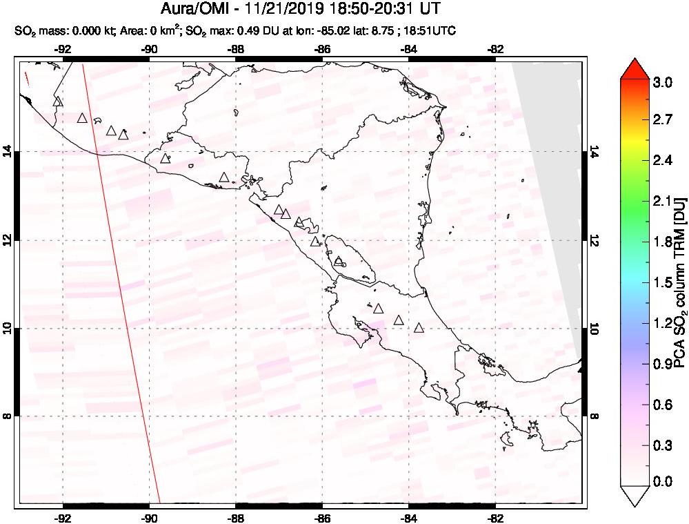 A sulfur dioxide image over Central America on Nov 21, 2019.