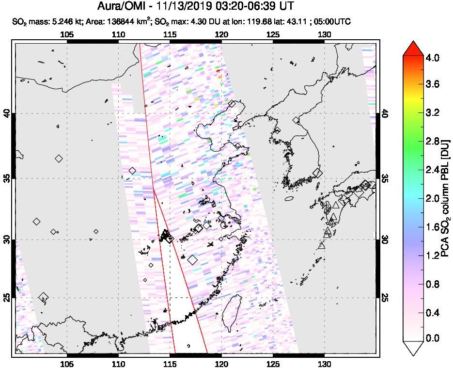 A sulfur dioxide image over Eastern China on Nov 13, 2019.