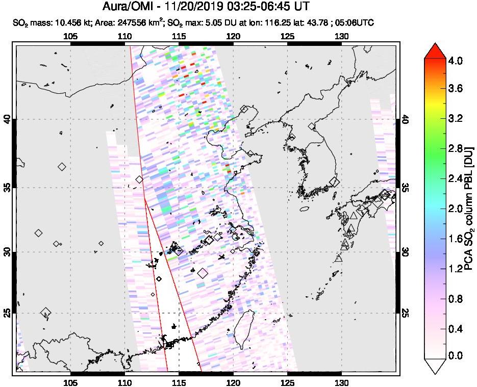 A sulfur dioxide image over Eastern China on Nov 20, 2019.