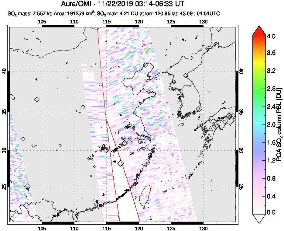 A sulfur dioxide image over Eastern China on Nov 22, 2019.