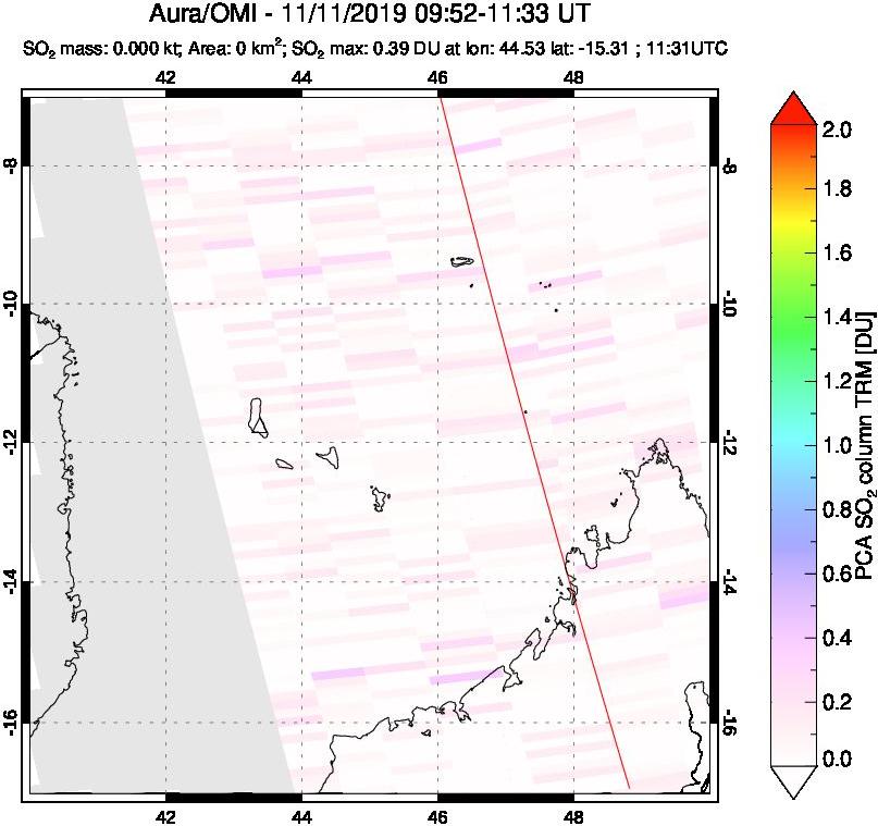 A sulfur dioxide image over Comoro Islands on Nov 11, 2019.