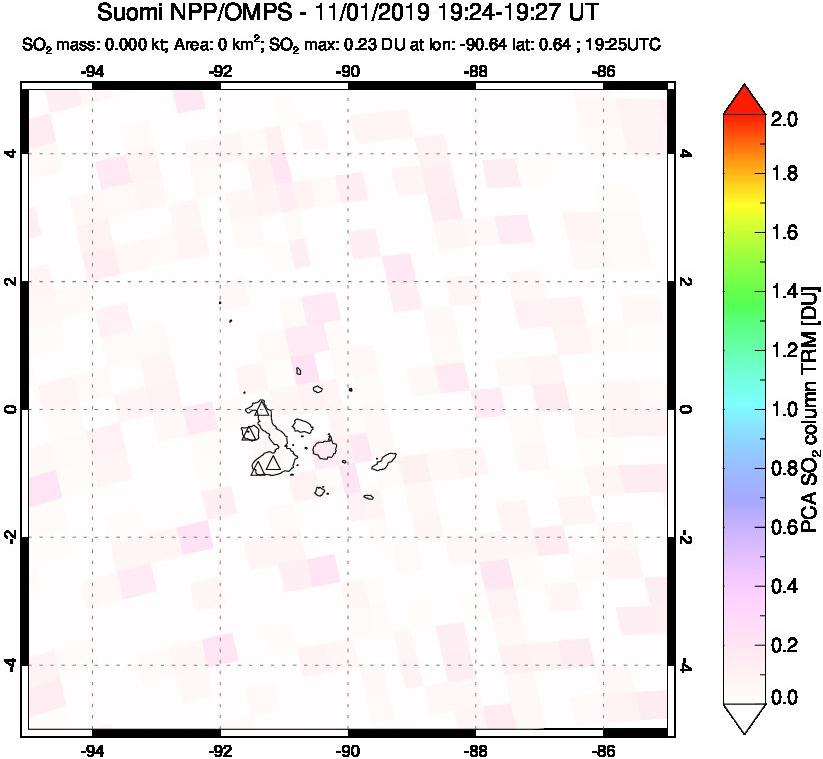 A sulfur dioxide image over Galápagos Islands on Nov 01, 2019.