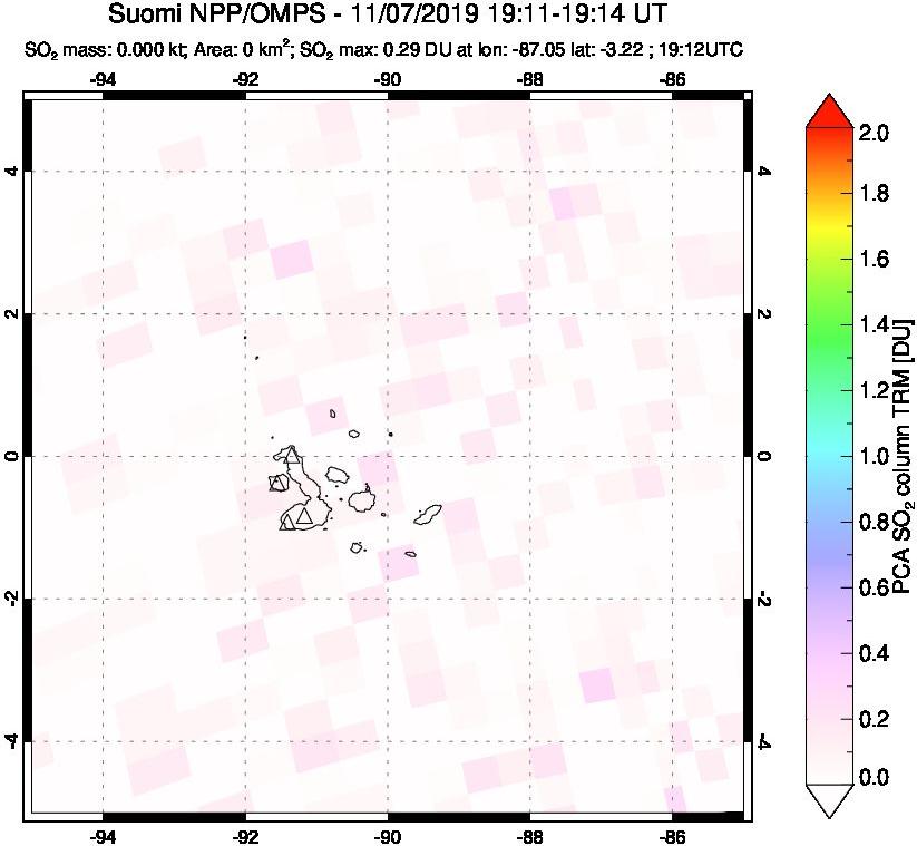 A sulfur dioxide image over Galápagos Islands on Nov 07, 2019.