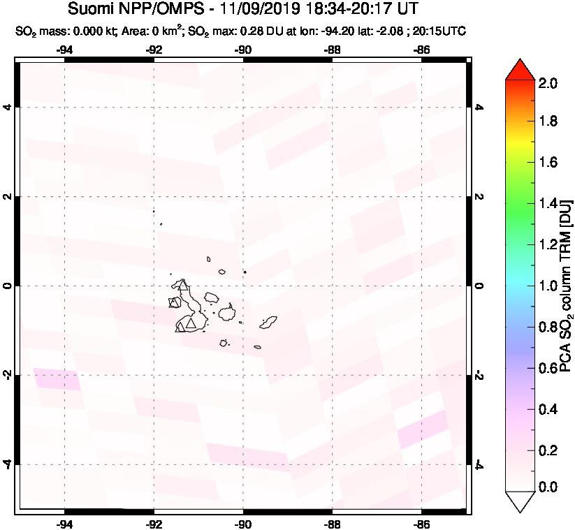 A sulfur dioxide image over Galápagos Islands on Nov 09, 2019.
