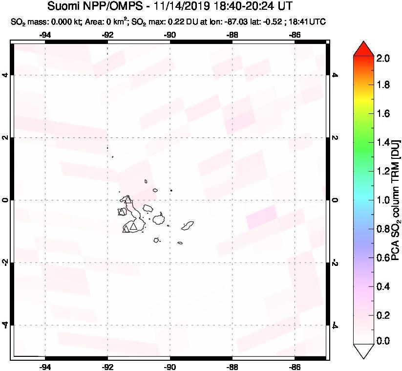 A sulfur dioxide image over Galápagos Islands on Nov 14, 2019.
