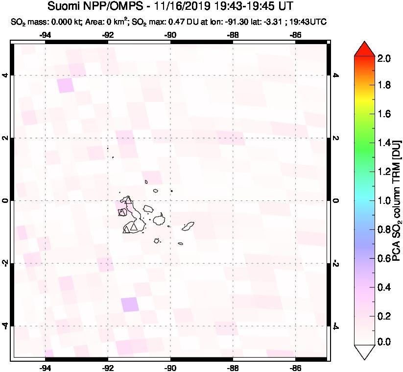 A sulfur dioxide image over Galápagos Islands on Nov 16, 2019.