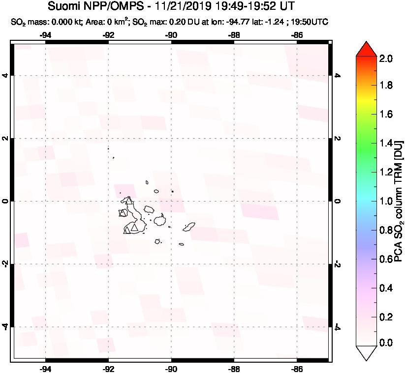 A sulfur dioxide image over Galápagos Islands on Nov 21, 2019.