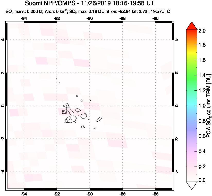 A sulfur dioxide image over Galápagos Islands on Nov 26, 2019.