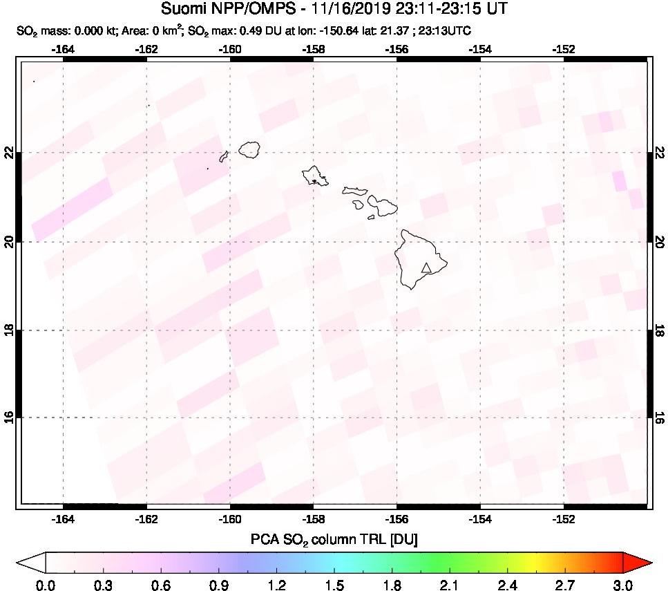 A sulfur dioxide image over Hawaii, USA on Nov 16, 2019.